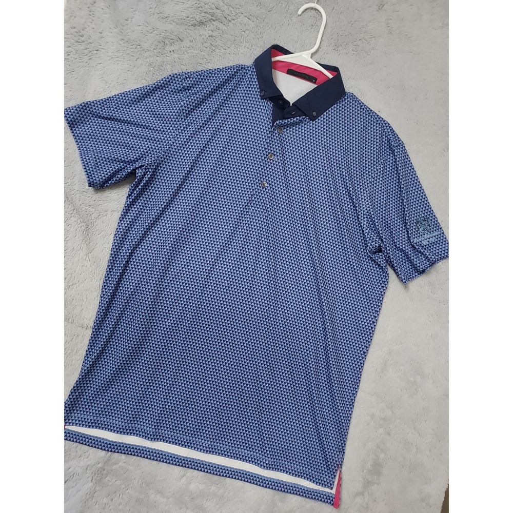 Greyson Polo Shirt Mens Medium Trump International Golf Club Blue Geometric EUC